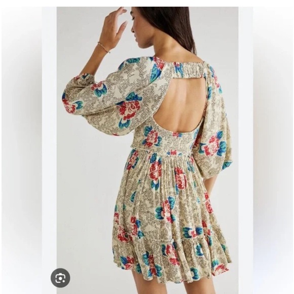 NEW Free People Floral Puff Sleeve Tunic Dress